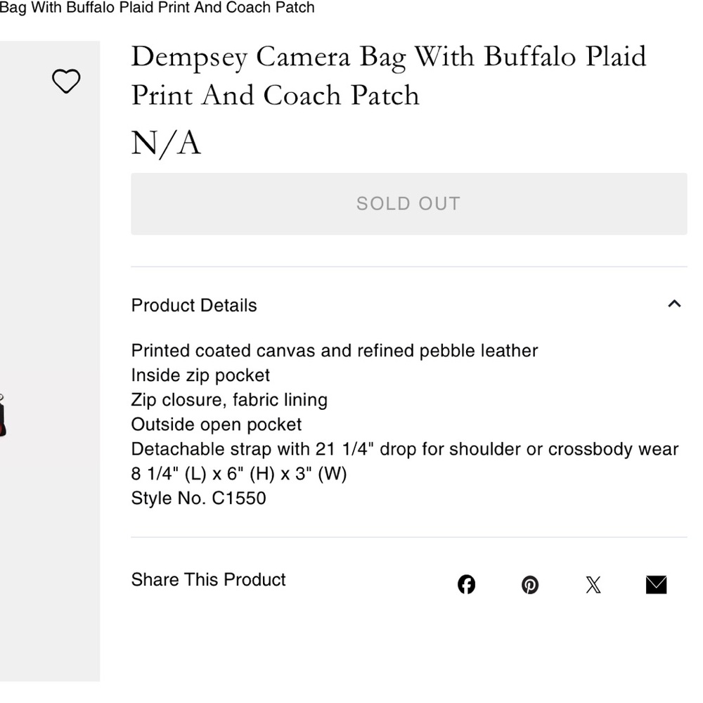 Coach Dempsey Camera Bag buffalo plaid print patch crossbody shoulder bag purse - Picture 13 of 15